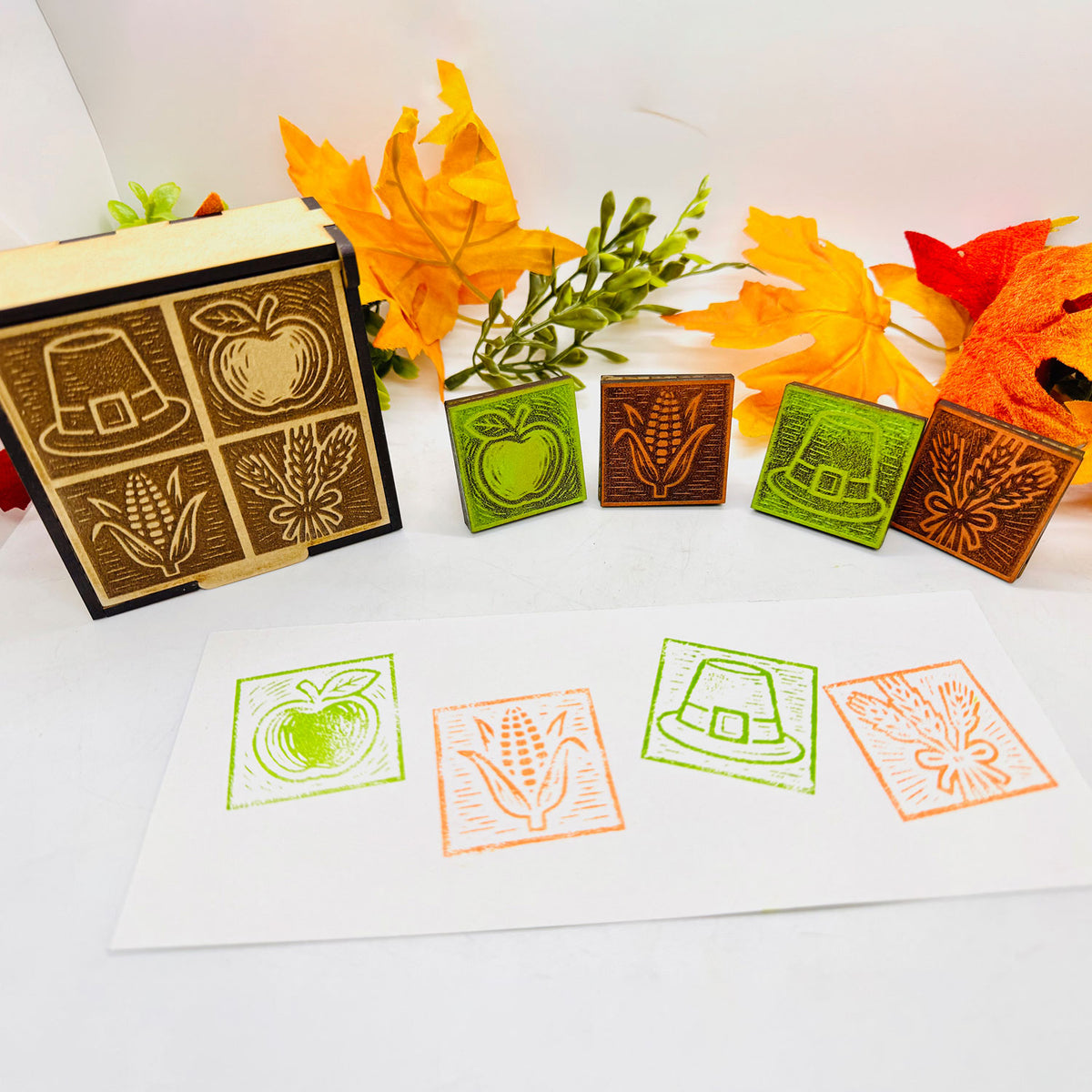 Fall Harvest Wood Block Print Stamp - Collection One (Set of 4) - Glowforge