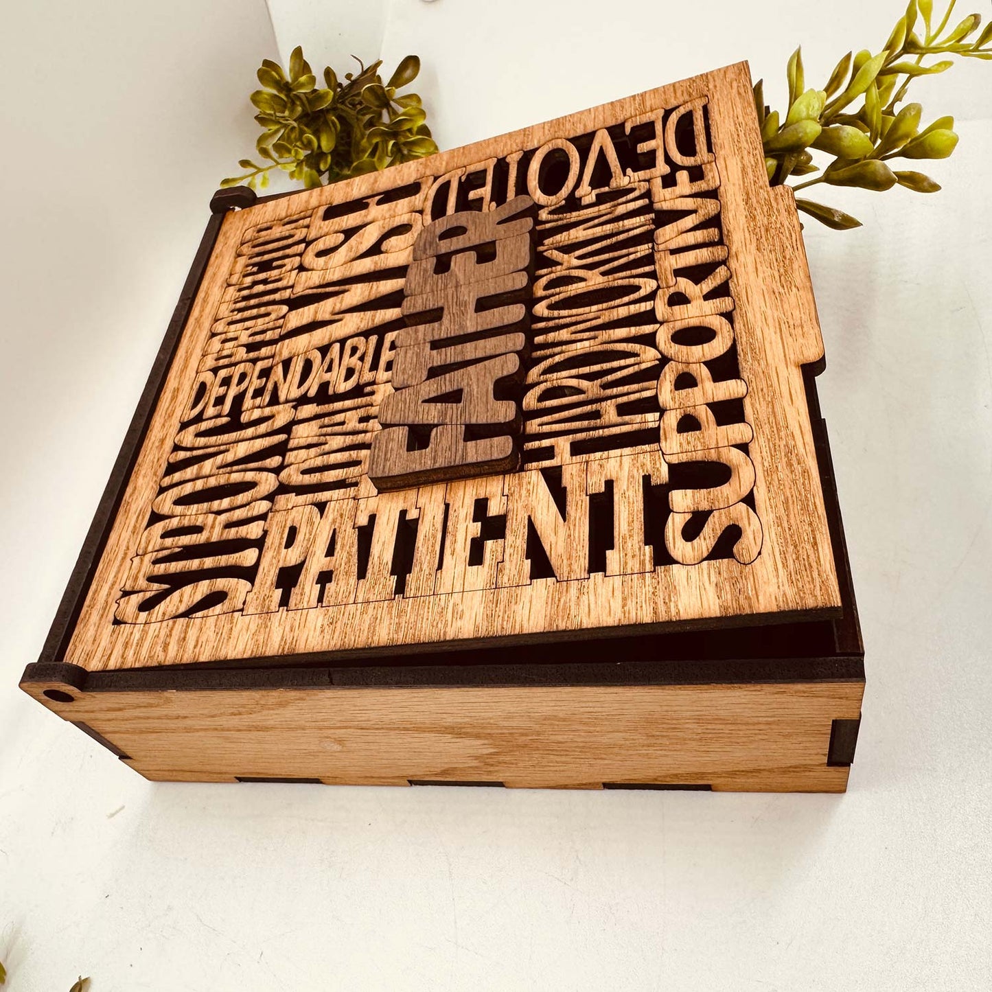 Father Word Collage Keepsake Box - Father’s Day Memory Box Gift for Dad - Glowforge