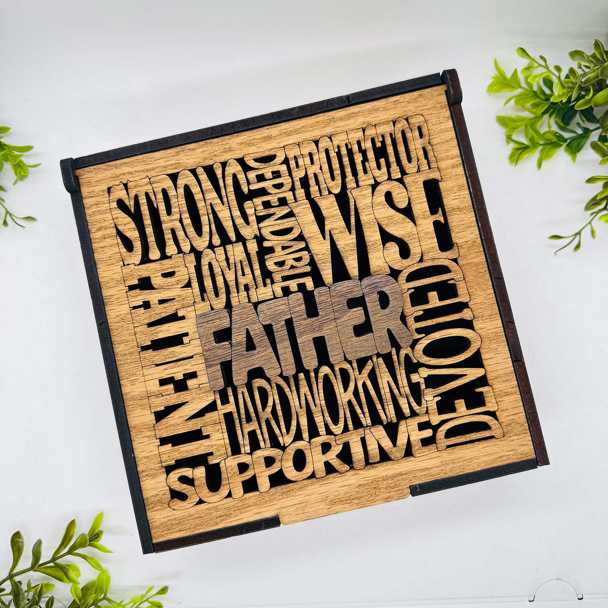 Father Word Collage Keepsake Box - Father’s Day Memory Box Gift for Dad - Glowforge