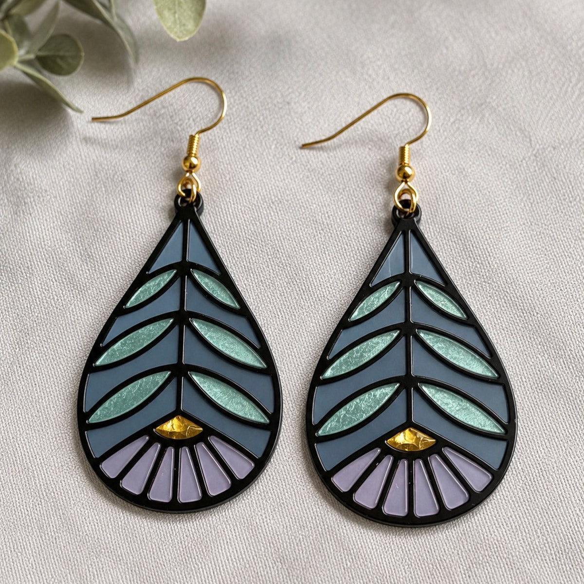 Faux Stained Glass Flower Tear Drop Earrings - Glowforge