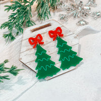 Festive Christmas Tree Earrings with Bow Accents - Glowforge