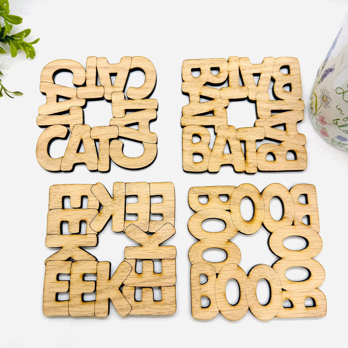 Festive Halloween Word Weave Coasters and Table Protectors (Set of 4) - Glowforge