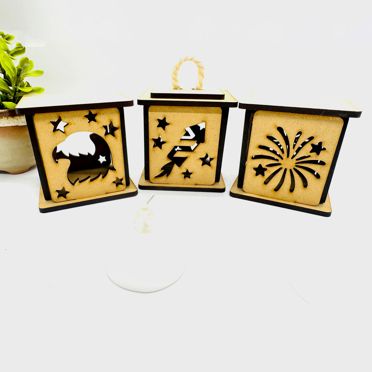 Mini Firework Set Festive Mini Patriotic Lanterns (Set of 3) - Eagle, Rocket, Firework ...
