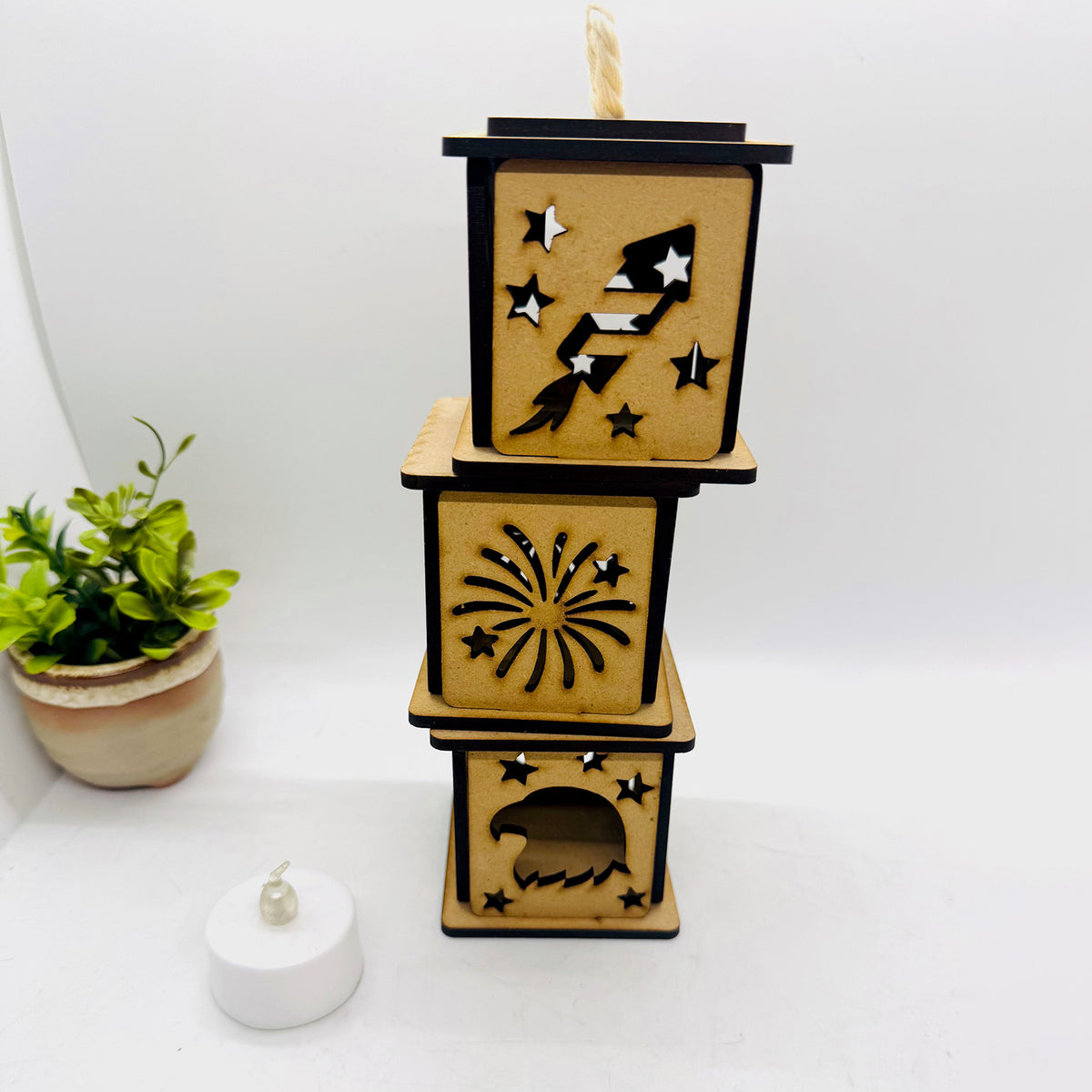 Mini Firework Set Festive Mini Patriotic Lanterns (Set of 3) - Eagle, Rocket, Firework ...