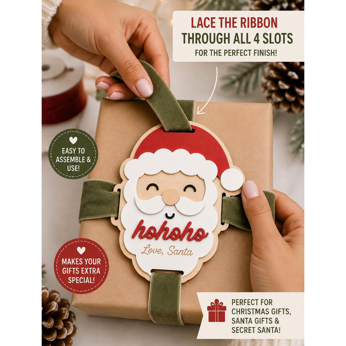 Festive Santa Gift Wrap Topper - Glowforge