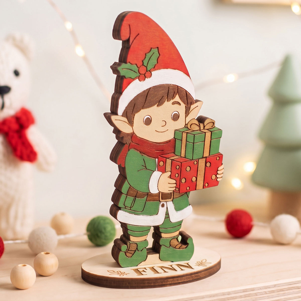 Finn Gift Stockroom Elf - Santa Helper Figure for Play & Painting - Glowforge