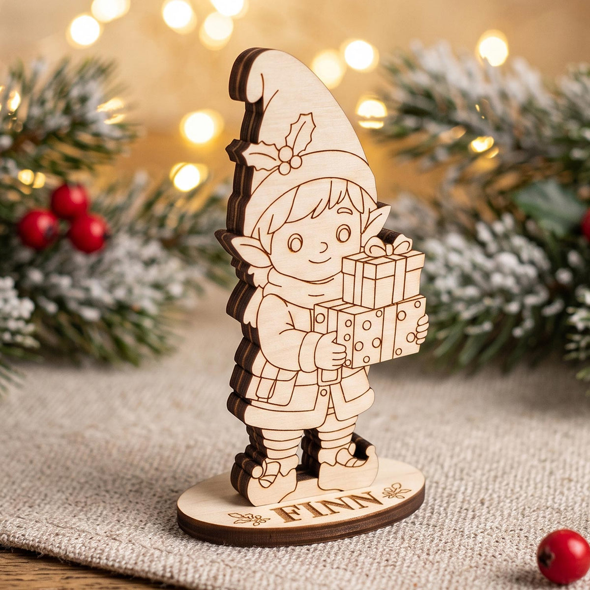 Finn Gift Stockroom Elf - Santa Helper Figure for Play & Painting - Glowforge