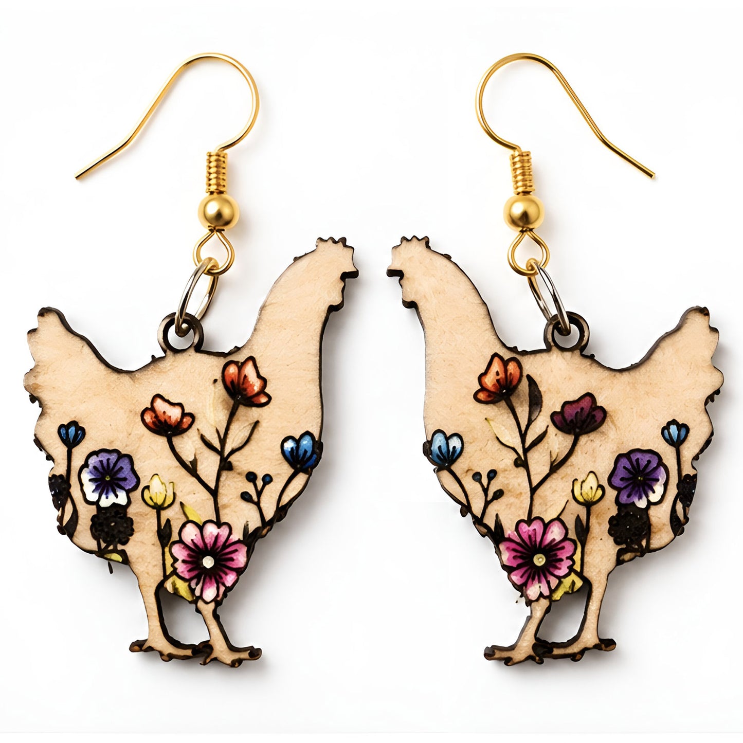 Floral Chicken Dangle Earrings (Set of 2) - Glowforge