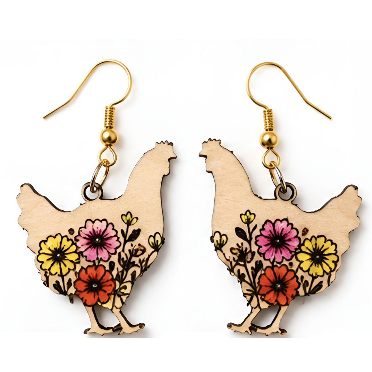 Floral Chicken Dangle Earrings (Set of 2) - Glowforge