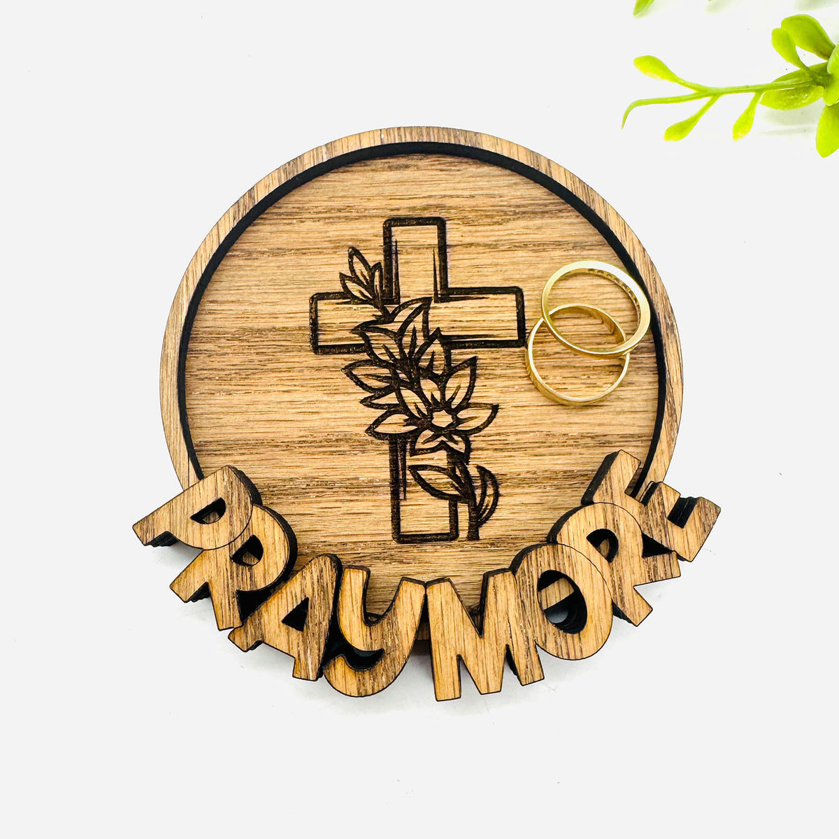 Floral Cross Pray More Trinket Ring Dish - Glowforge