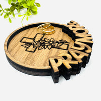 Floral Cross Pray More Trinket Ring Dish - Glowforge