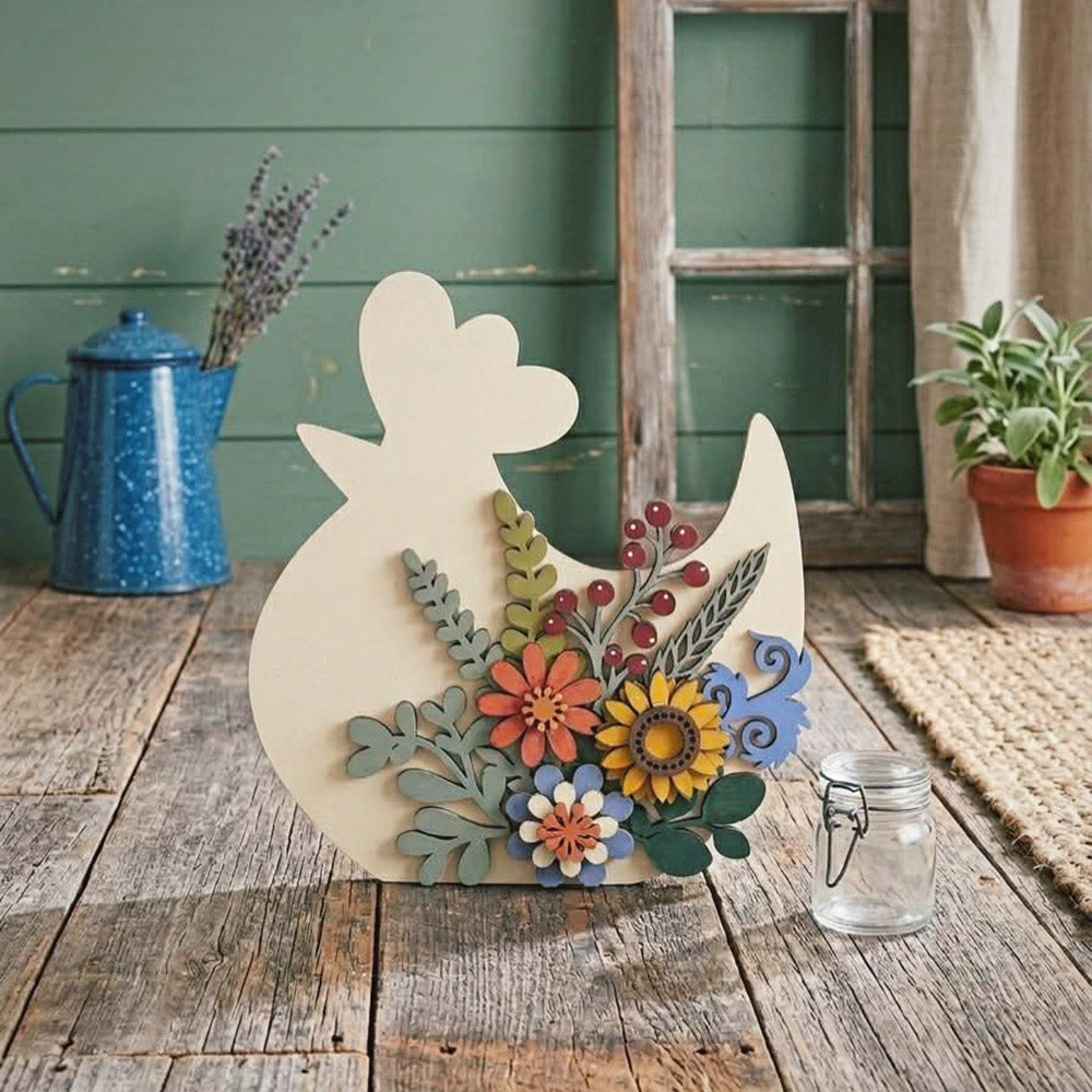 Floral Farmhouse Style Chicken Shelf Sitter - Glowforge