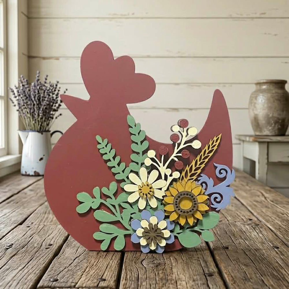 Floral Farmhouse Style Chicken Shelf Sitter - Glowforge