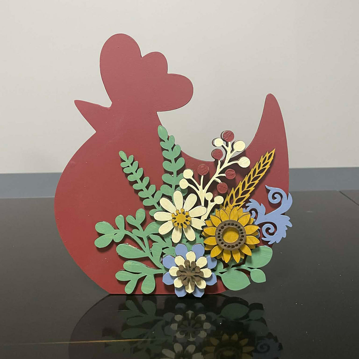 Floral Farmhouse Style Chicken Shelf Sitter - Glowforge