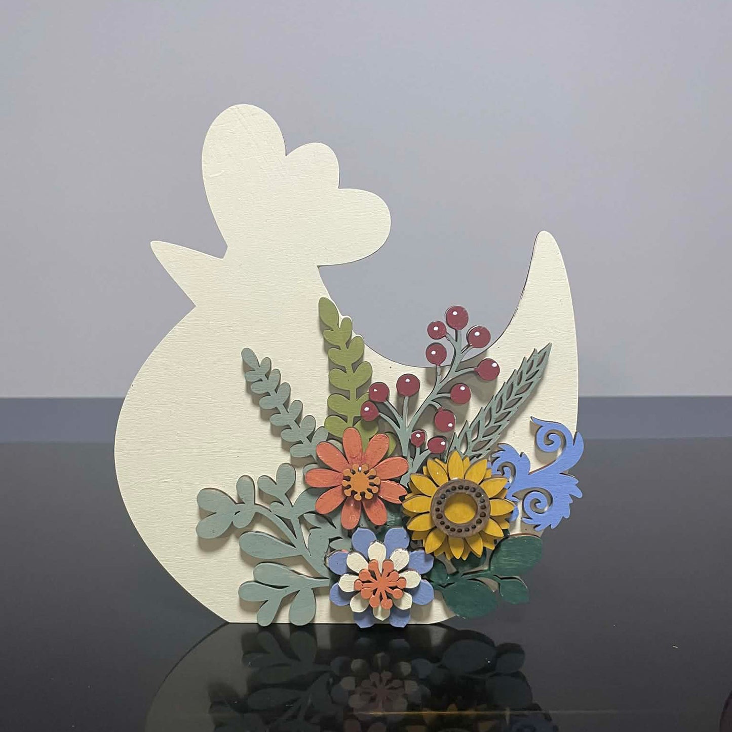 Floral Farmhouse Style Chicken Shelf Sitter - Glowforge