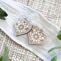 Floral Heart Earrings with Engraved Details - Glowforge