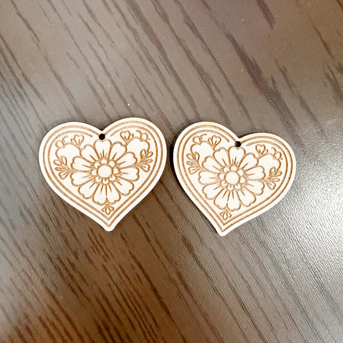 Floral Heart Earrings with Engraved Details - Glowforge