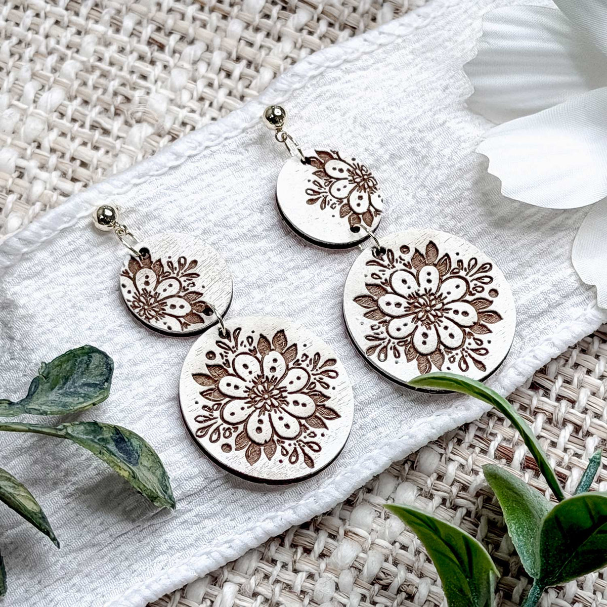 Floral Mandala Dangle Earrings - Glowforge