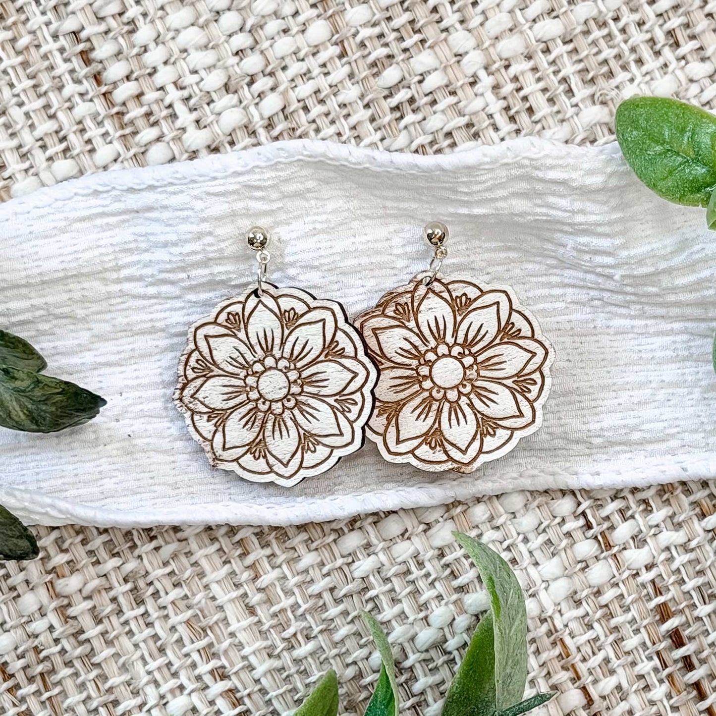 Floral Medallion Earrings with Engraved Details - Glowforge
