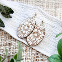 Floral Oval Earrings with Engraved Details - Glowforge