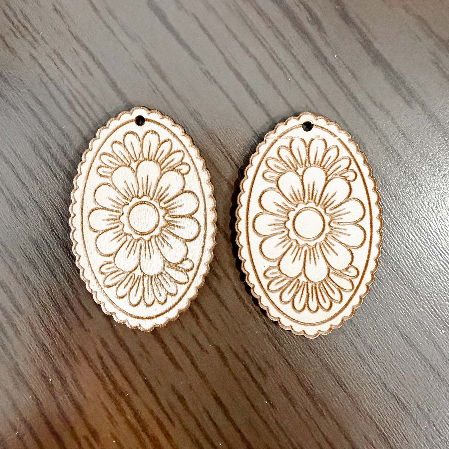 Floral Oval Earrings with Engraved Details - Glowforge