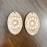 Floral Oval Earrings with Engraved Details - Glowforge