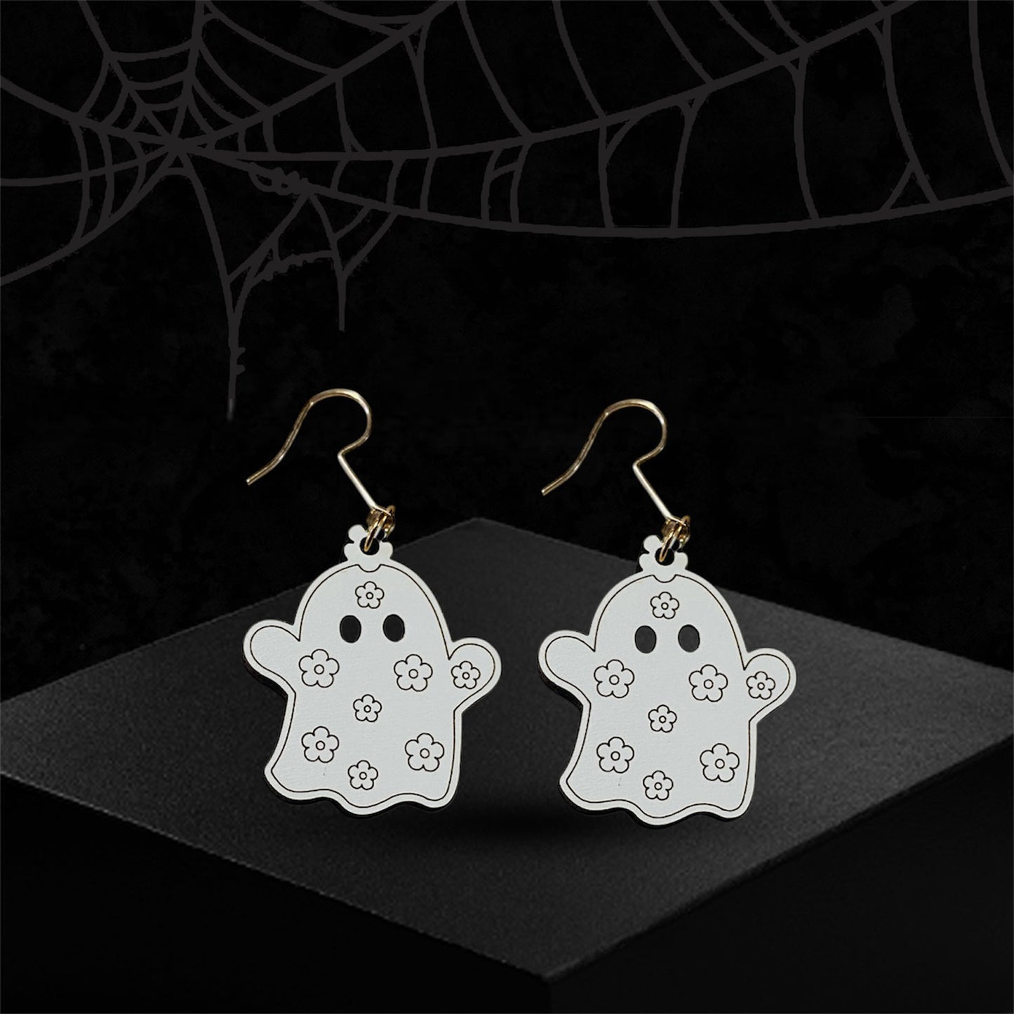 Flower Ghost Halloween Earrings - Glowforge