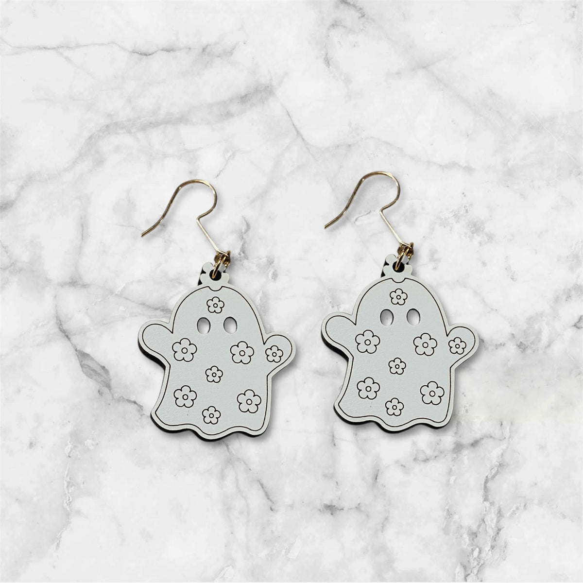 Flower Ghost Halloween Earrings - Glowforge