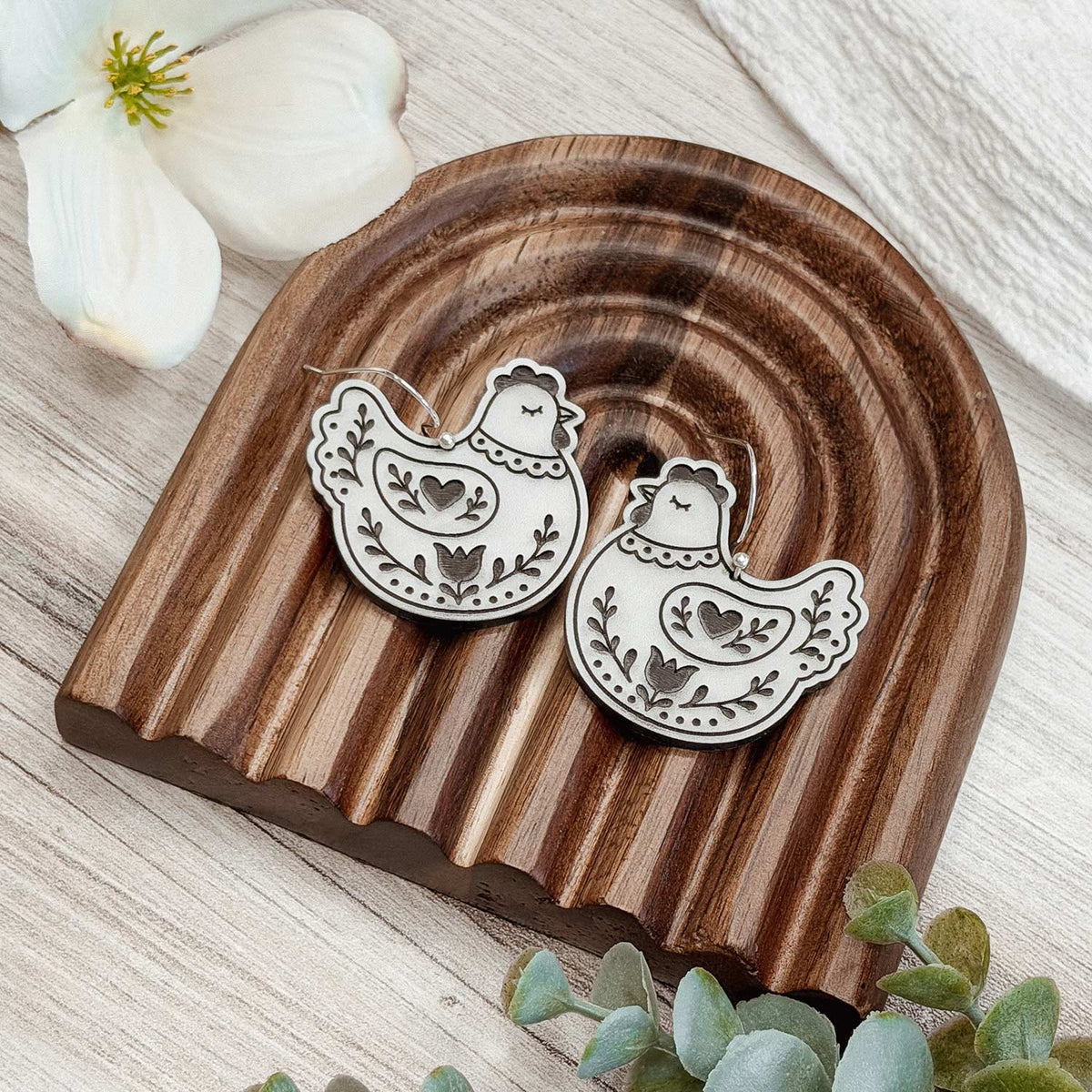 Folk Art Hen Earrings - Glowforge