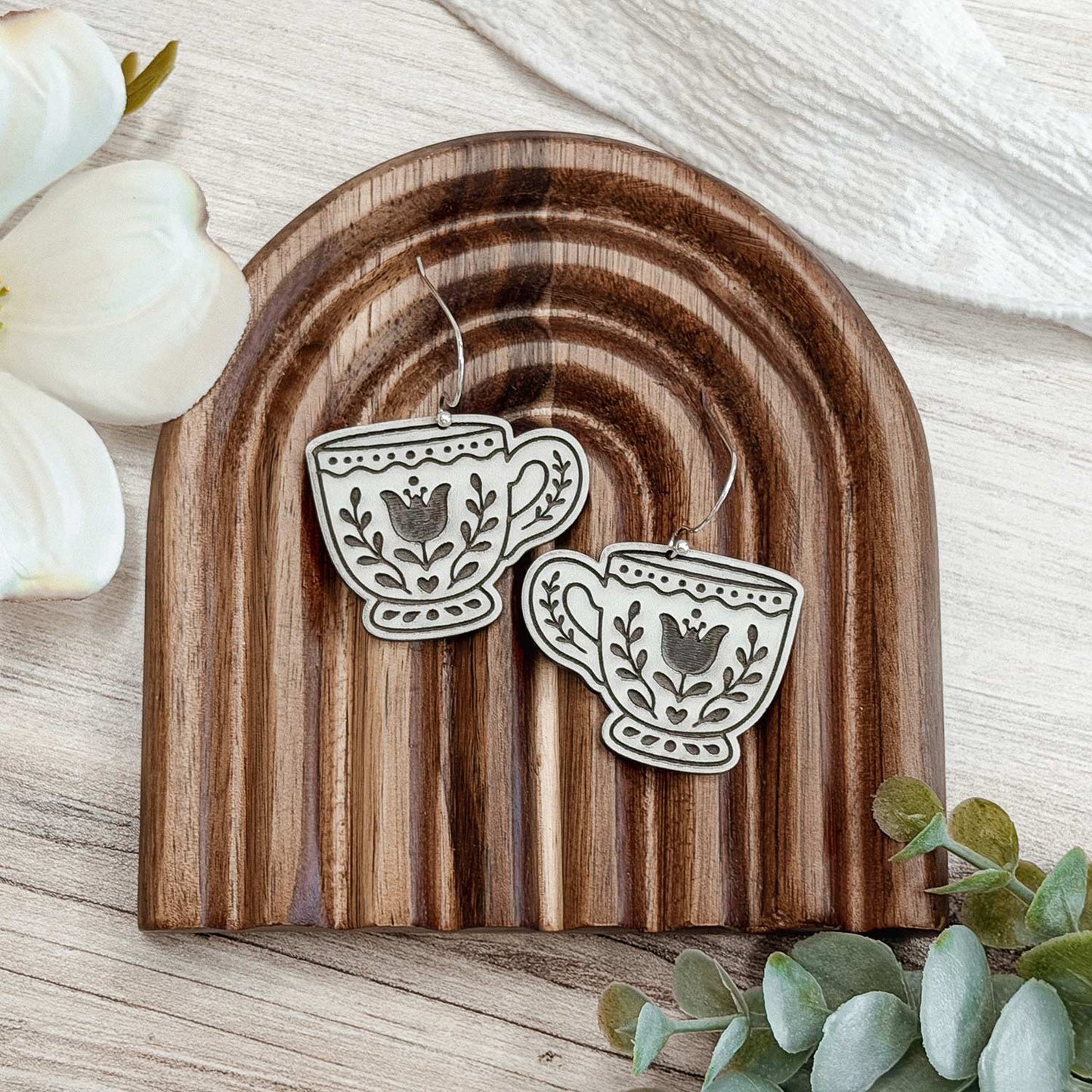 Folk Art Teacup Earrings - Glowforge