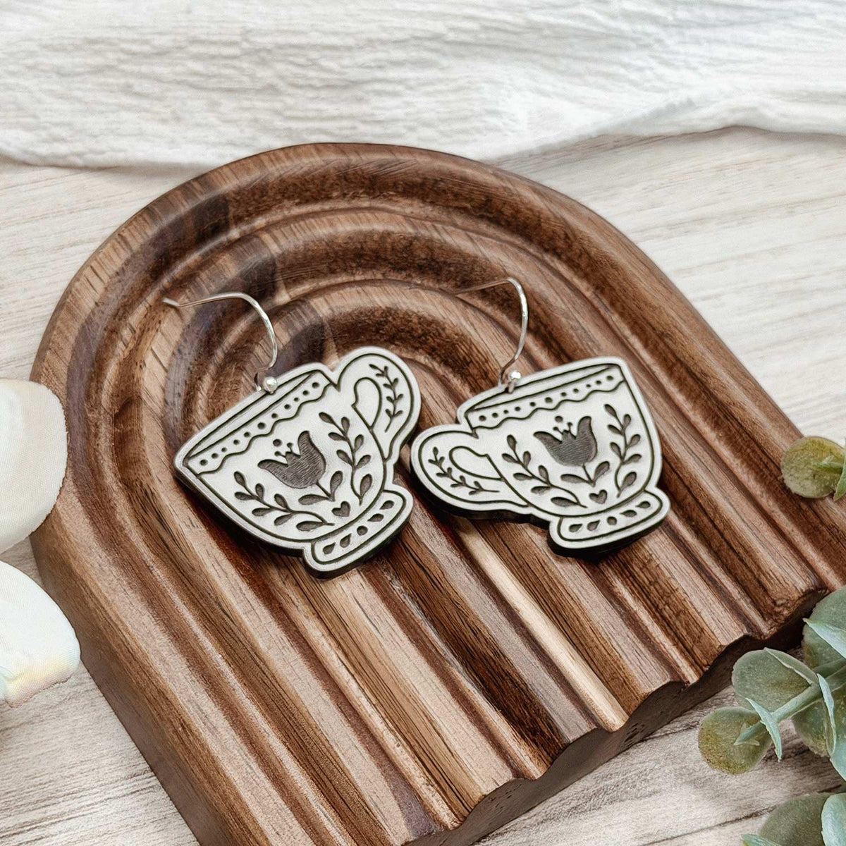 Folk Art Teacup Earrings - Glowforge