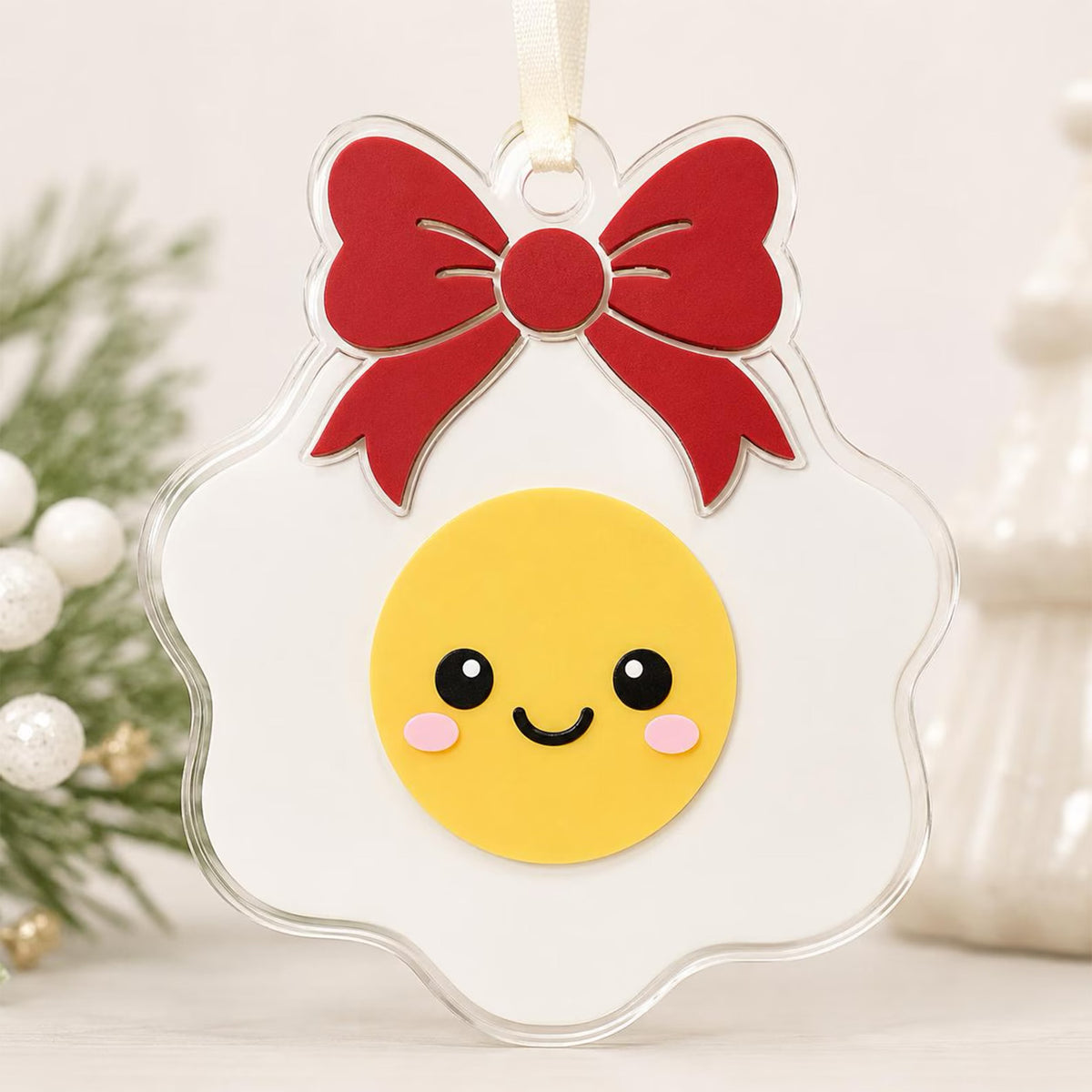 Fried Egg Christmas Ornament - Cute Breakfast Ornament - Glowforge