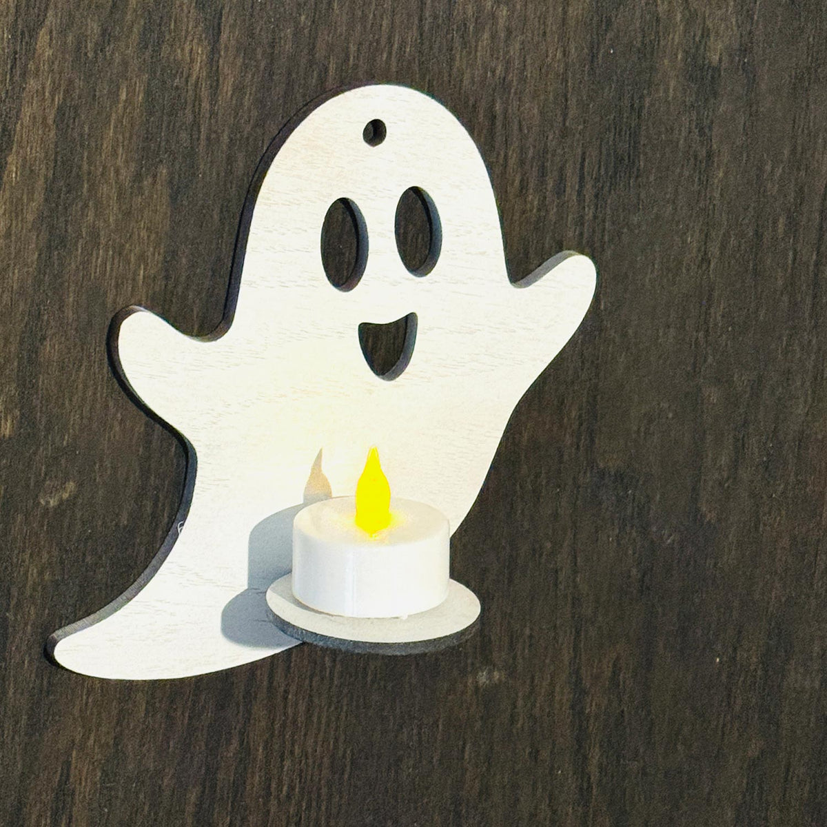 Friendly Ghost LED Tea Light Candle Holder - Halloween Wall Decor - Glowforge