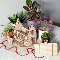 Garden Cottage with Greenhouse - Miniature with Opening Roof and Character Figures - Glowforge