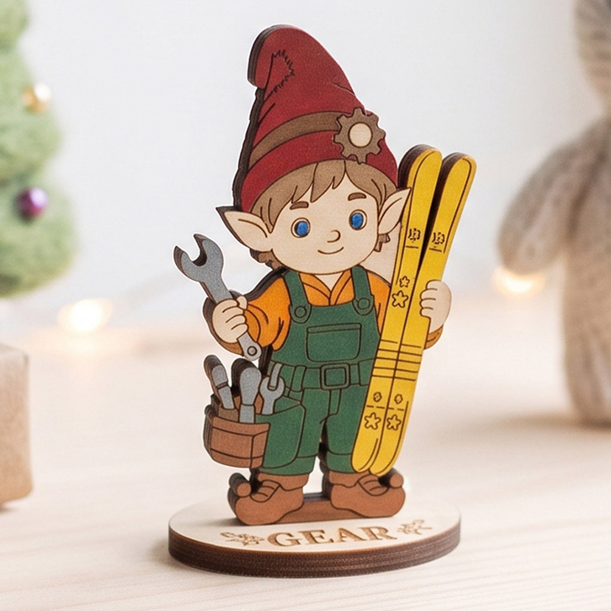 Gear Sleigh Mechanic - Santa Workshop Figure for Kids’ Play & Crafts - Glowforge