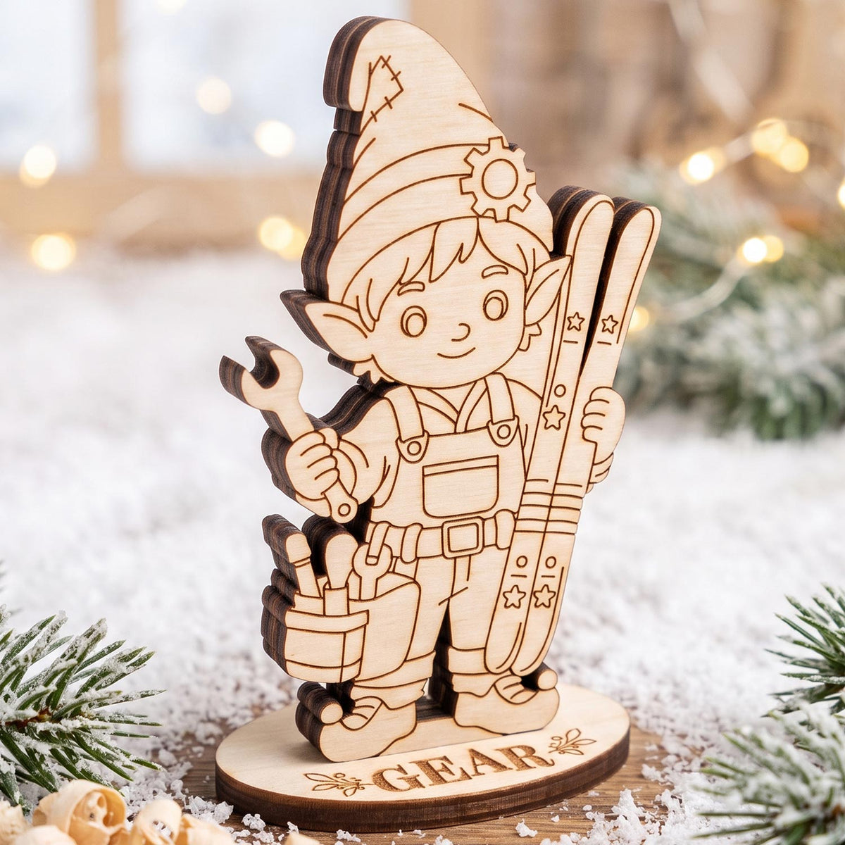 Gear Sleigh Mechanic - Santa Workshop Figure for Kids’ Play & Crafts- Glowforge