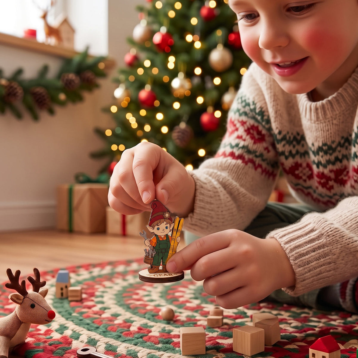 Gear Sleigh Mechanic - Santa Workshop Figure for Kids’ Play & Crafts - Glowforge