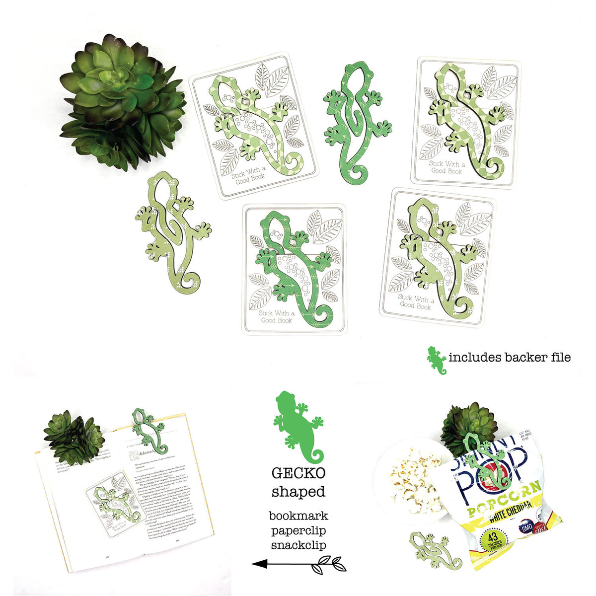 Gecko Shaped Bookmark with Card Backer - Paperclip - Snack Bag Closure - Glowforge