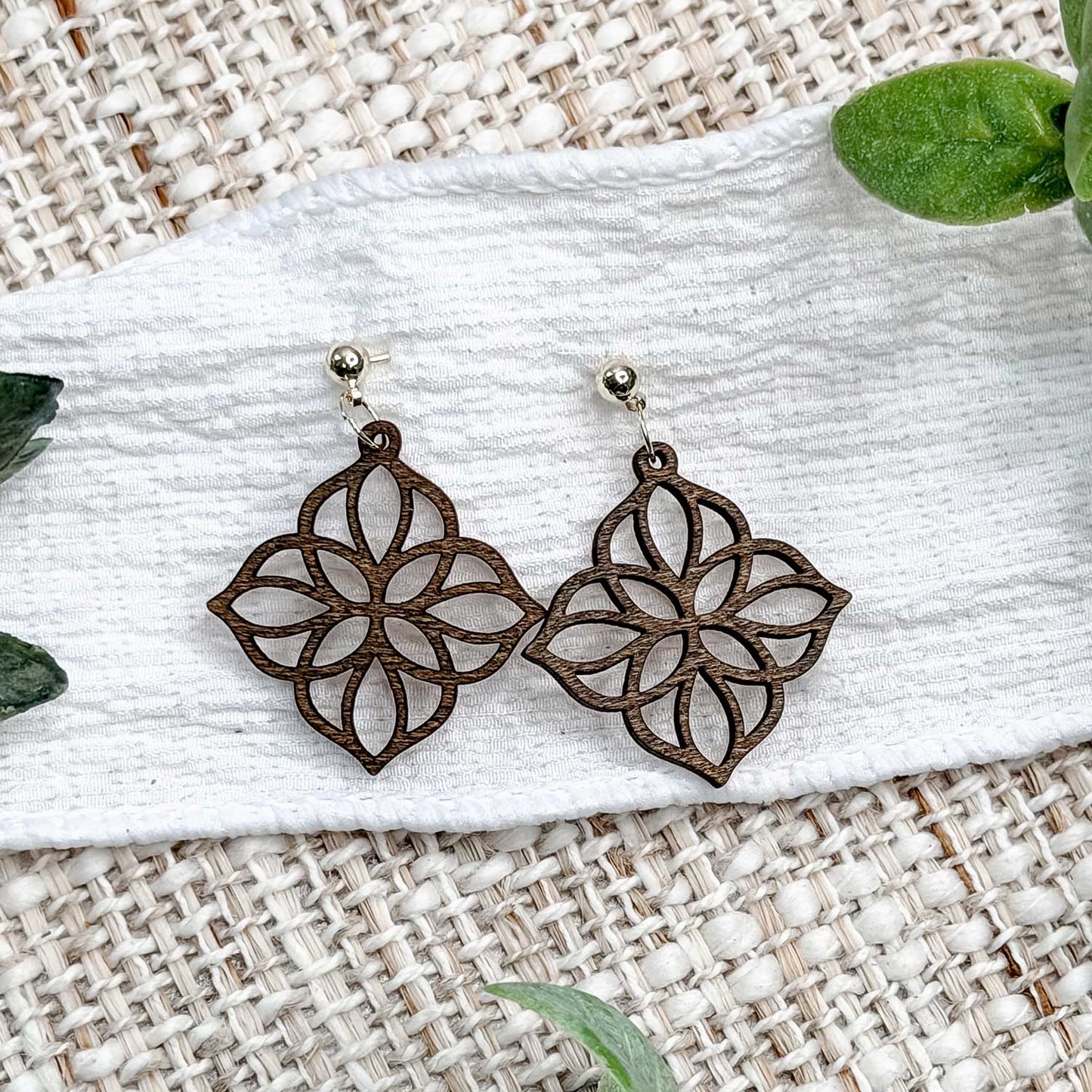 Geometric Floral Drop Earrings with Openwork Design - Glowforge