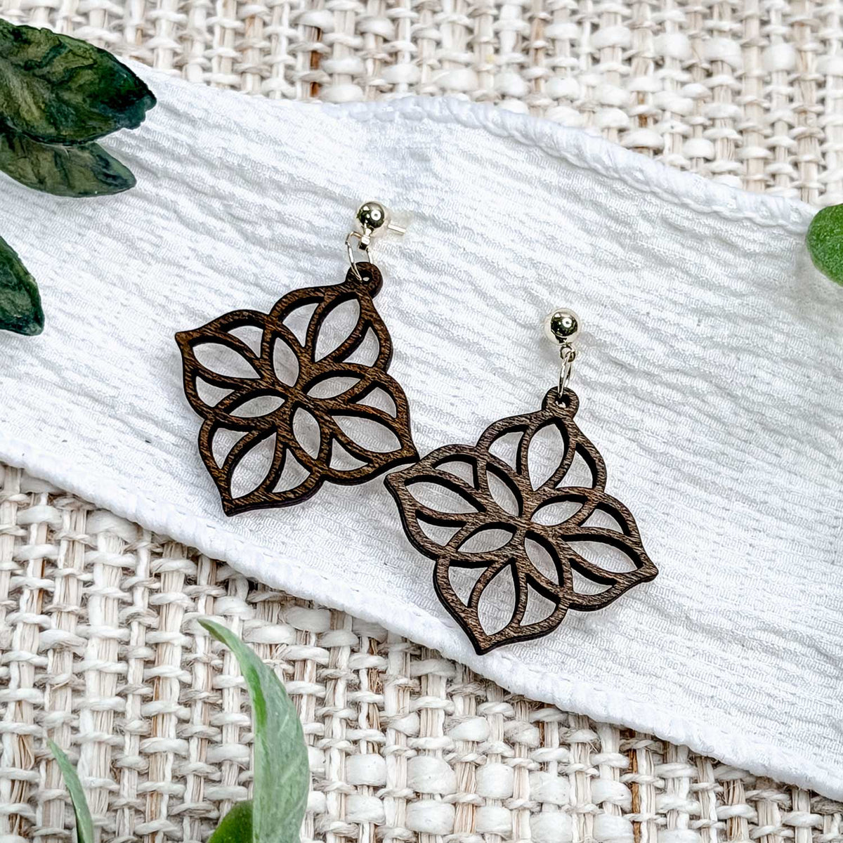 Geometric Floral Drop Earrings with Openwork Design - Glowforge