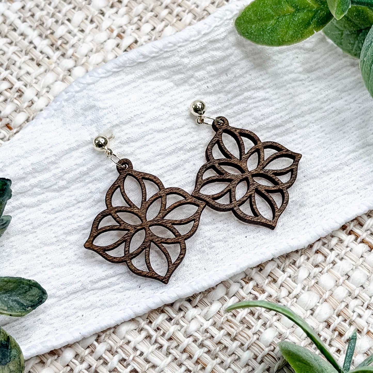 Geometric Floral Drop Earrings with Openwork Design - Glowforge