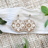 Geometric Floral Earrings with Engraved Details - Glowforge