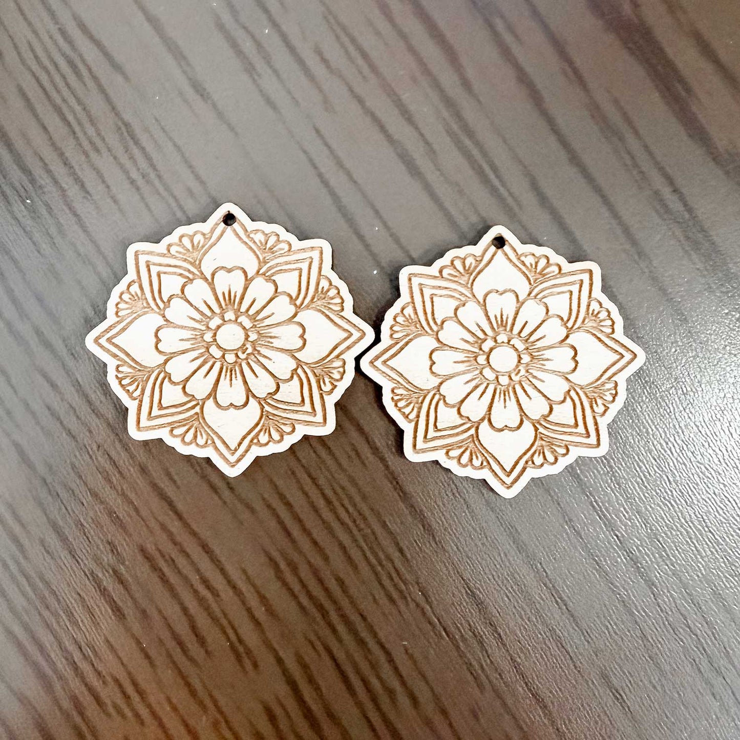 Geometric Floral Earrings with Engraved Details - Glowforge