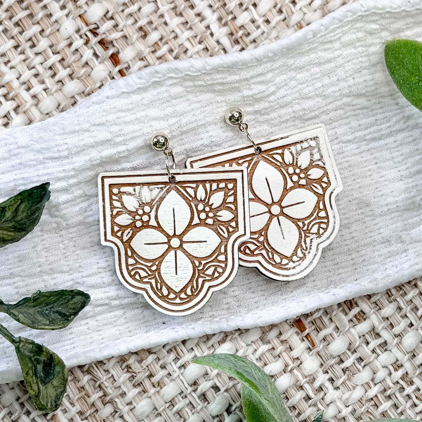 Geometric Moroccan Tile Earrings with Floral Inlay Detail - Glowforge