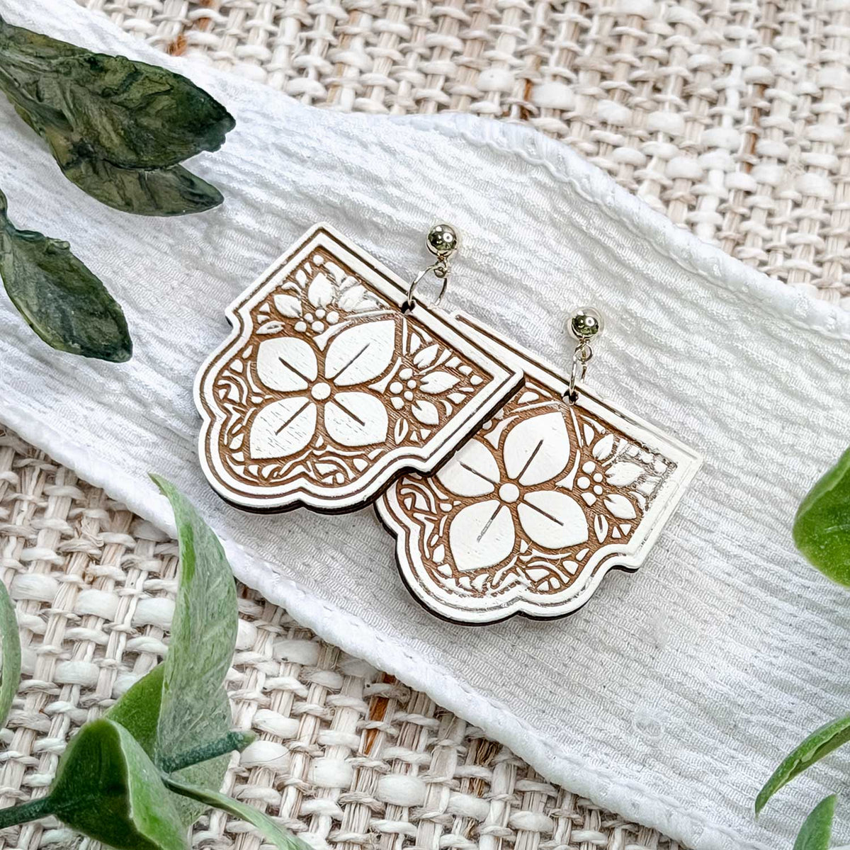 Geometric Moroccan Tile Earrings with Floral Inlay Detail - Glowforge