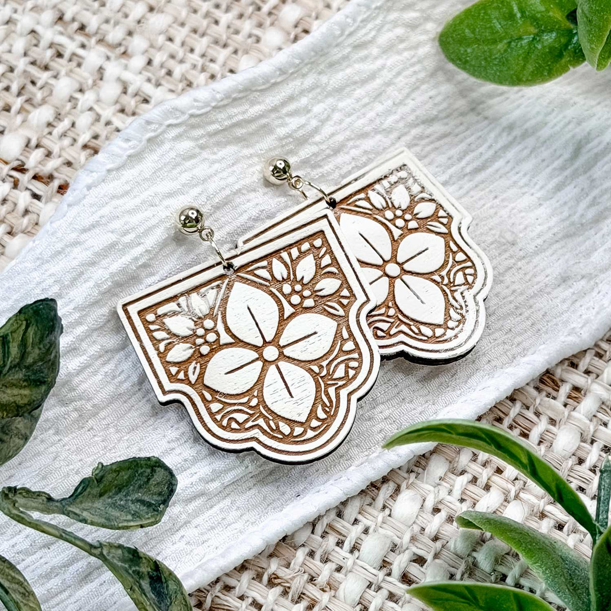 Geometric Moroccan Tile Earrings with Floral Inlay Detail - Glowforge