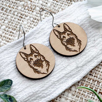 German Shepherd Engraved Disc Earrings - Glowforge