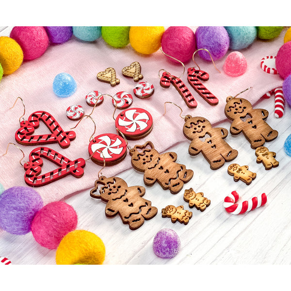 Gingerbread and Peppermint Dangle and Stud Earrings (Set of 10 ...