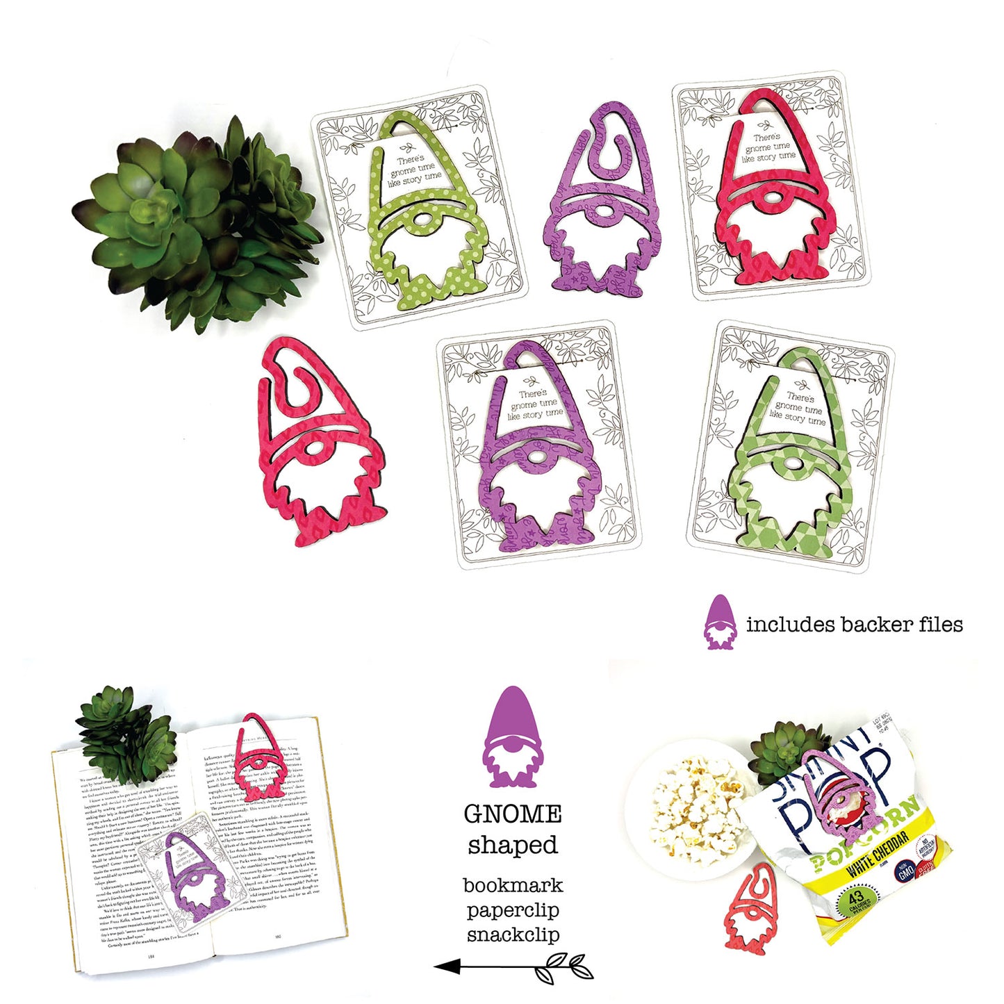 Gnome Shaped Bookmark with Card Backer - Paperclip - Snack Bag Closure - Glowforge