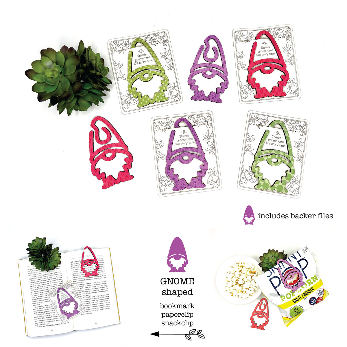 Gnome Shaped Bookmark with Card Backer - Paperclip - Snack Bag Closure - Glowforge